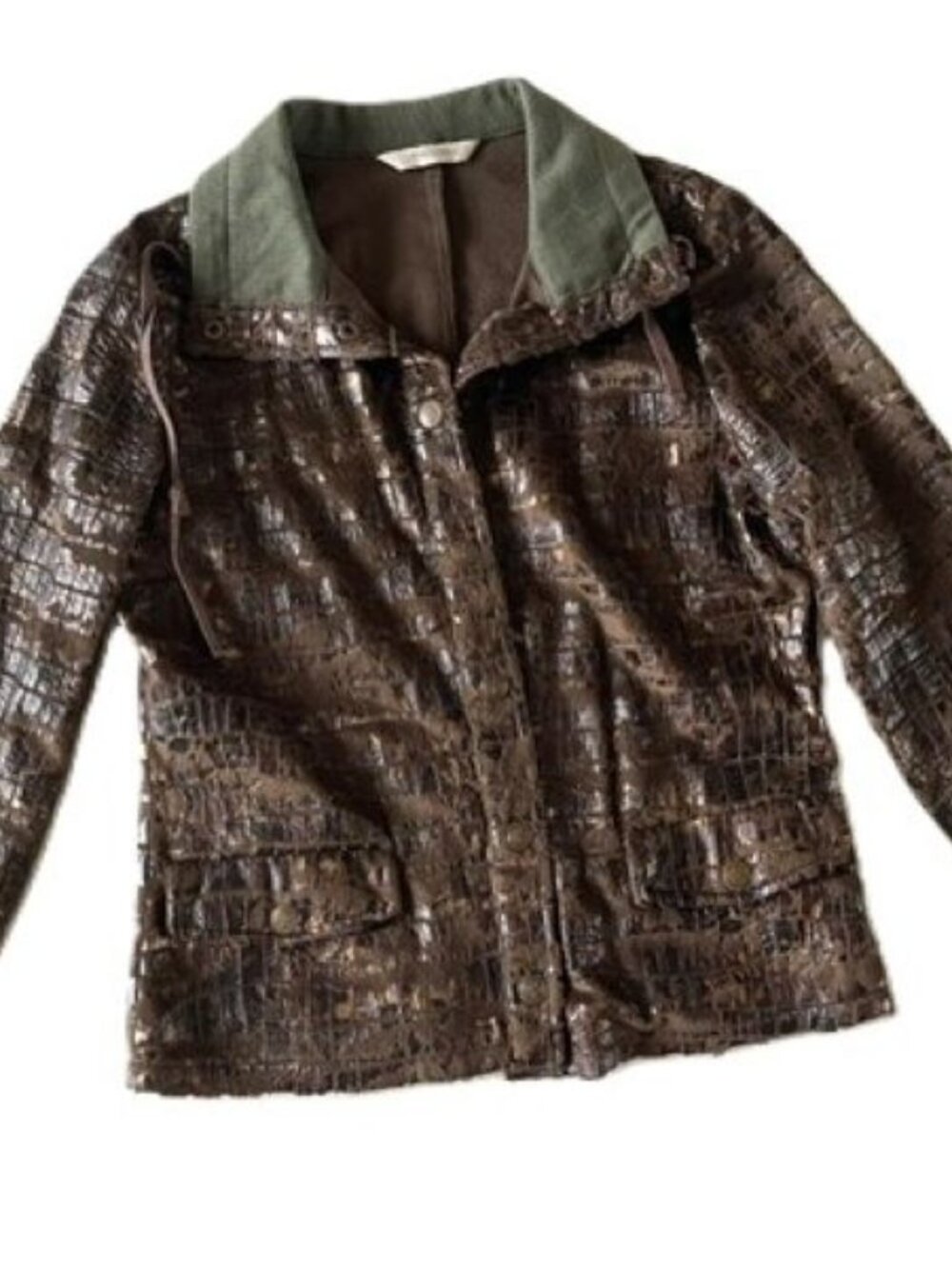 Erin London Brown Faux Leather Suede Gator Print Jacket Size S
